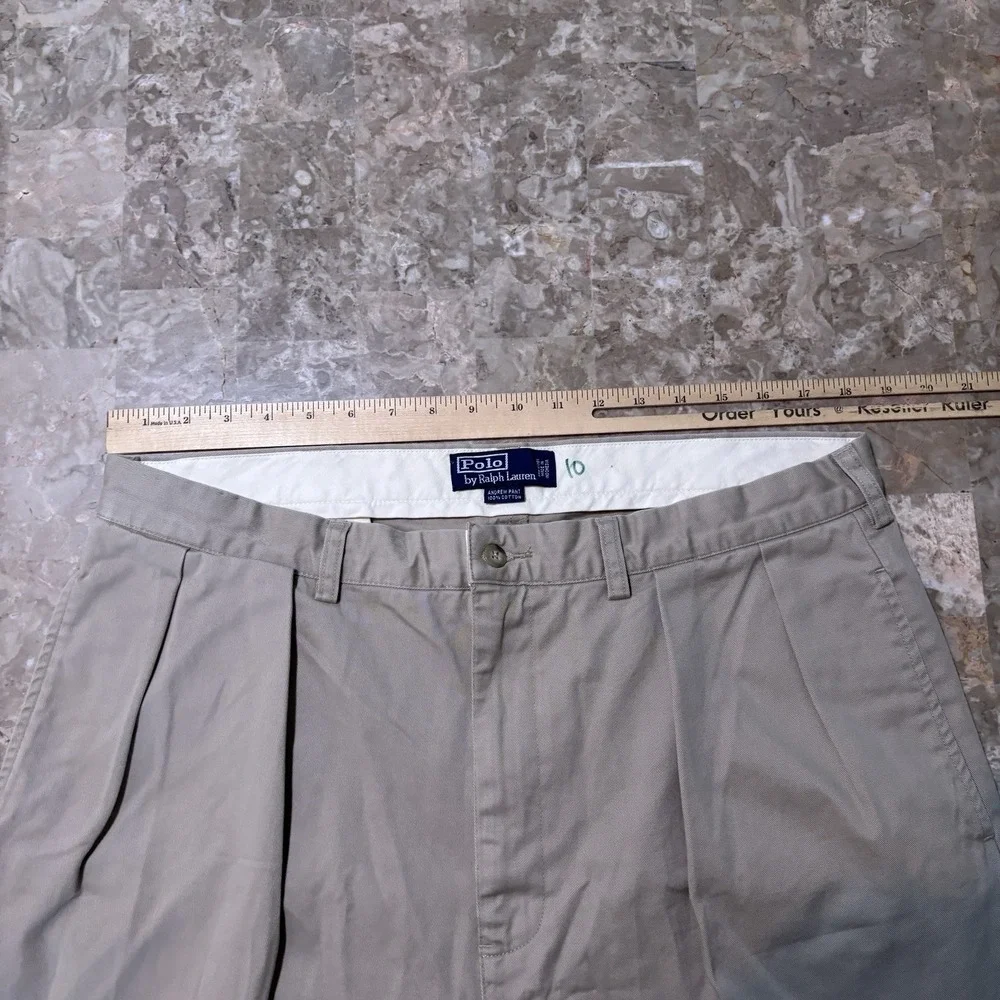 Polo Ralph Pants Mens 38x32 Khaki Tan Andrew Pant Double Pleat Vintage NEW